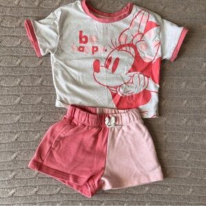 EUC Minnie Mouse Baby Girl Outfit Set, Coral Be Happy, 18 Months